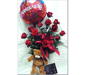 12 Roses with Balloon, Bear & Chocolate